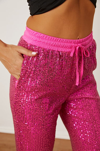 Sequin Drawstring Pants with Pockets.