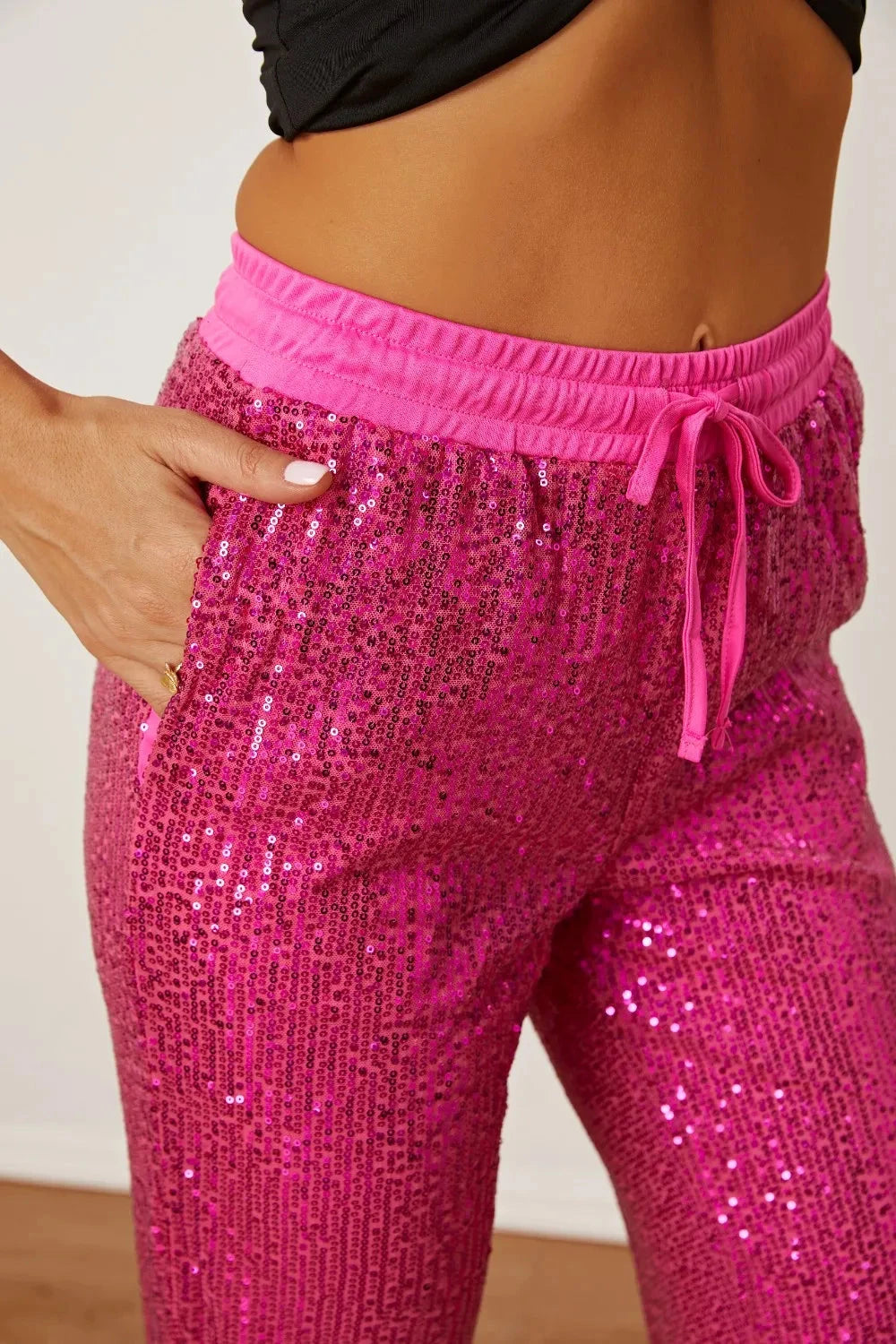 Sequin Drawstring Pants with Pockets Coco’s Tee Boutique