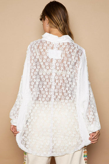 Chic Oversized Lace Detail Button-Up Shirt