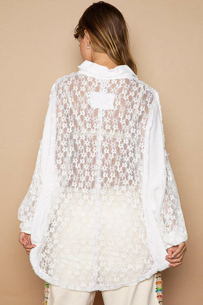 POL Oversize Lace Button-Down Shirt.