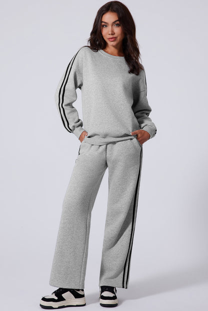 Light grey side stripe activewear set