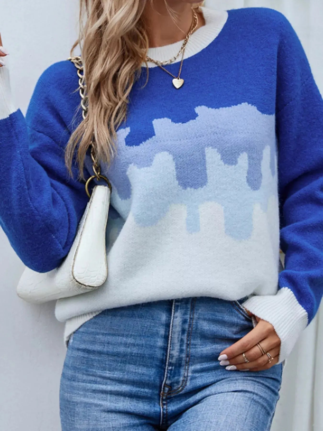 Contrast Round Neck Sweater Simply Love