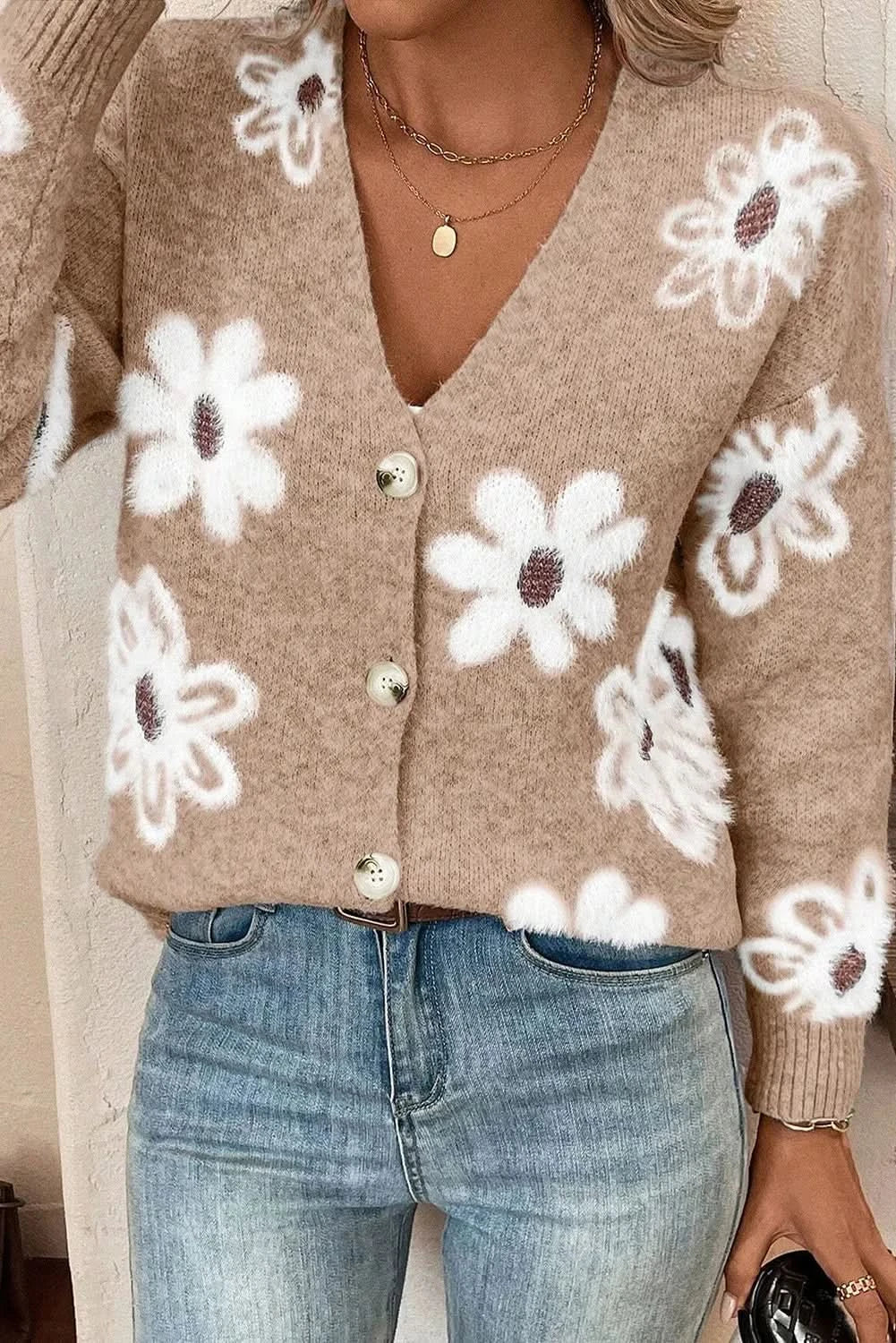 Floral button-up cardigan, long sleeve