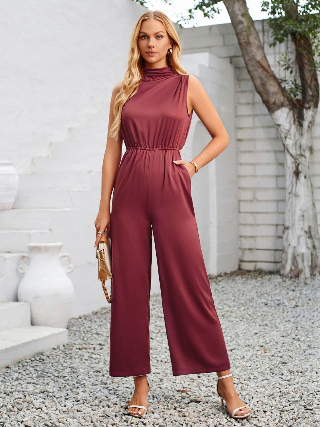 Cutout Tied Wide Leg Sleeveless Jumpsuit.