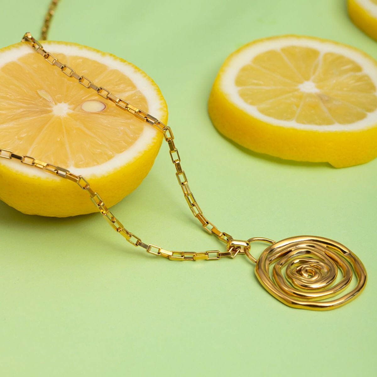 18K Gold-Plated Stainless Steel Spiral Pendant Necklace.