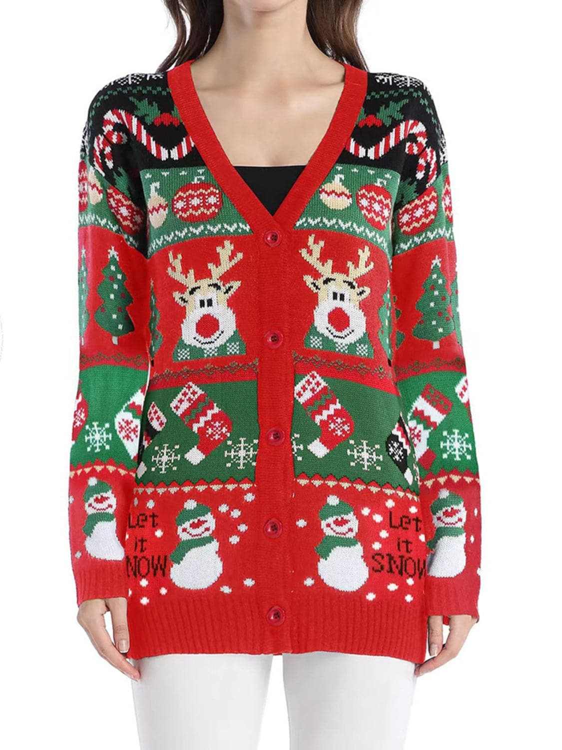 Reindeer Print Cardigan for Women - Love Salve 