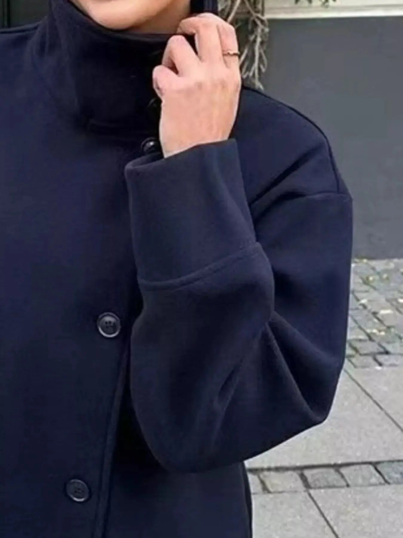 Navy Long Sleeve Buttoned Lightweight Outerwear Coat Lined Simply Love