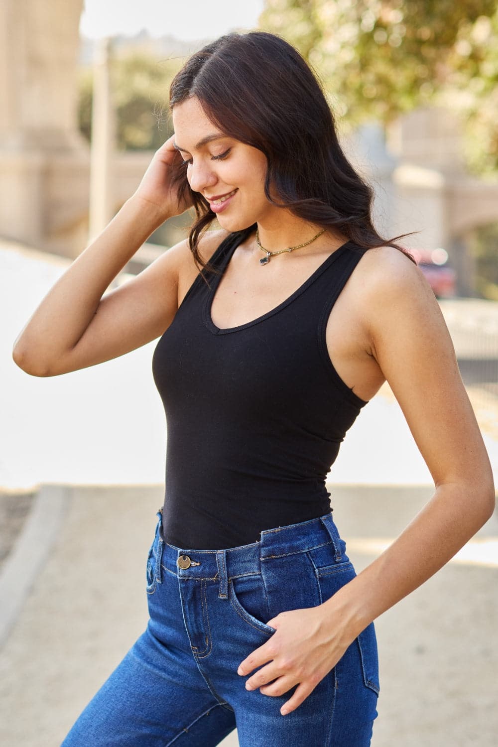 Zenana Racerback Tank Bodysuit.