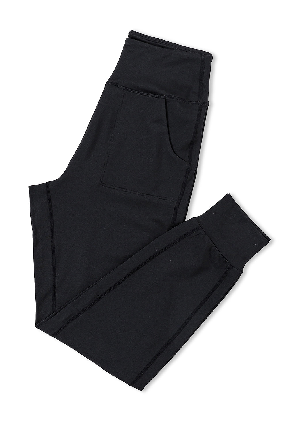 Modern high-waisted joggers with exposed seams and pockets