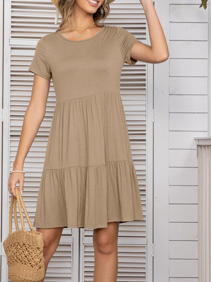 Round Neck Short Sleeve Mini Tee Dress.