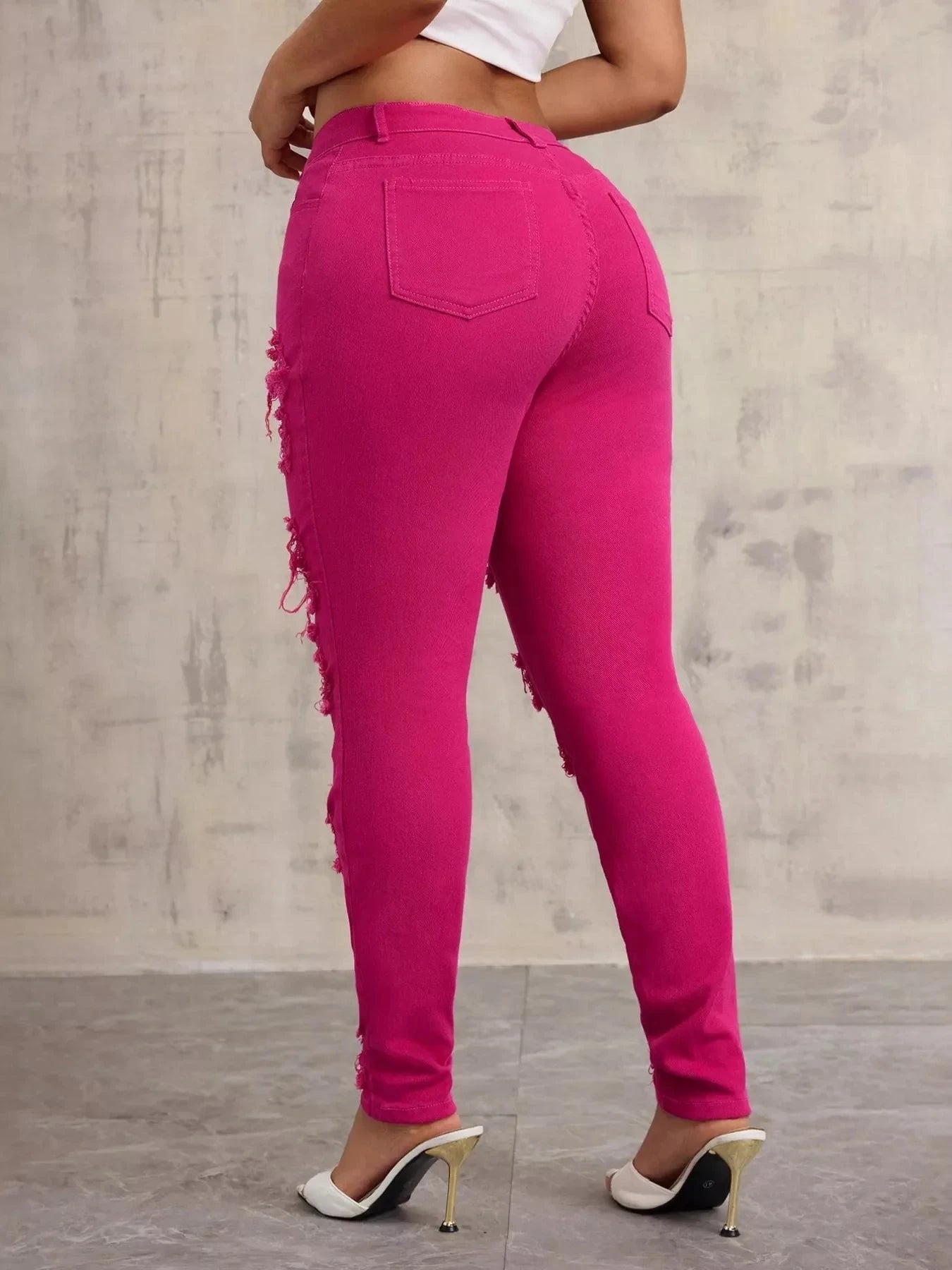 Fuchsia Fierce Distressed High-Waisted Skinny Jeans Coco’s Tee Boutique