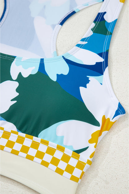 Green Floral Print Racerback Cutout High Waist 2pcs Bikini Set