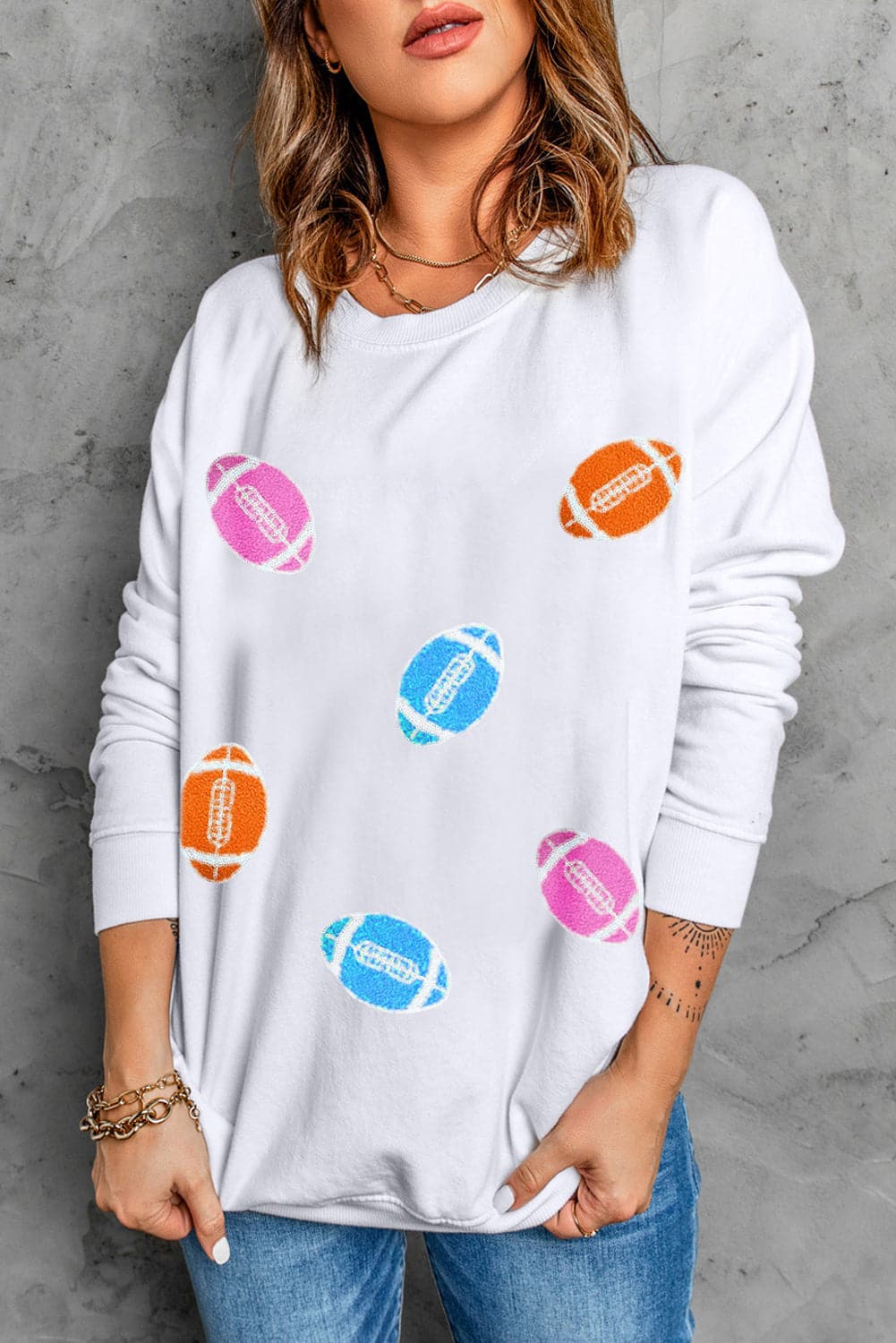 Football Round Neck Long Sleeve Sweatshirt.