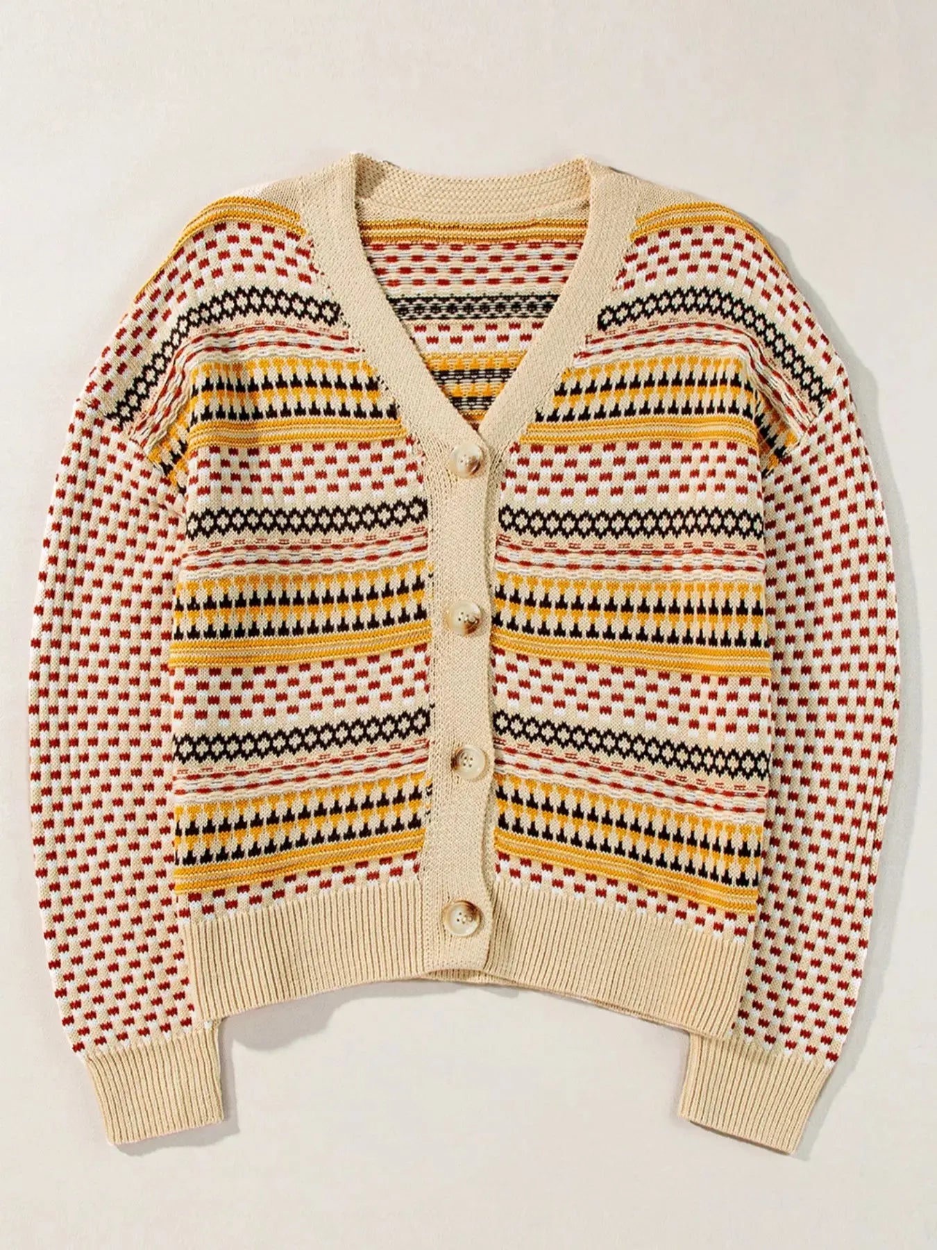 Vintage Patterned Button-Down Cardigan Simply Love