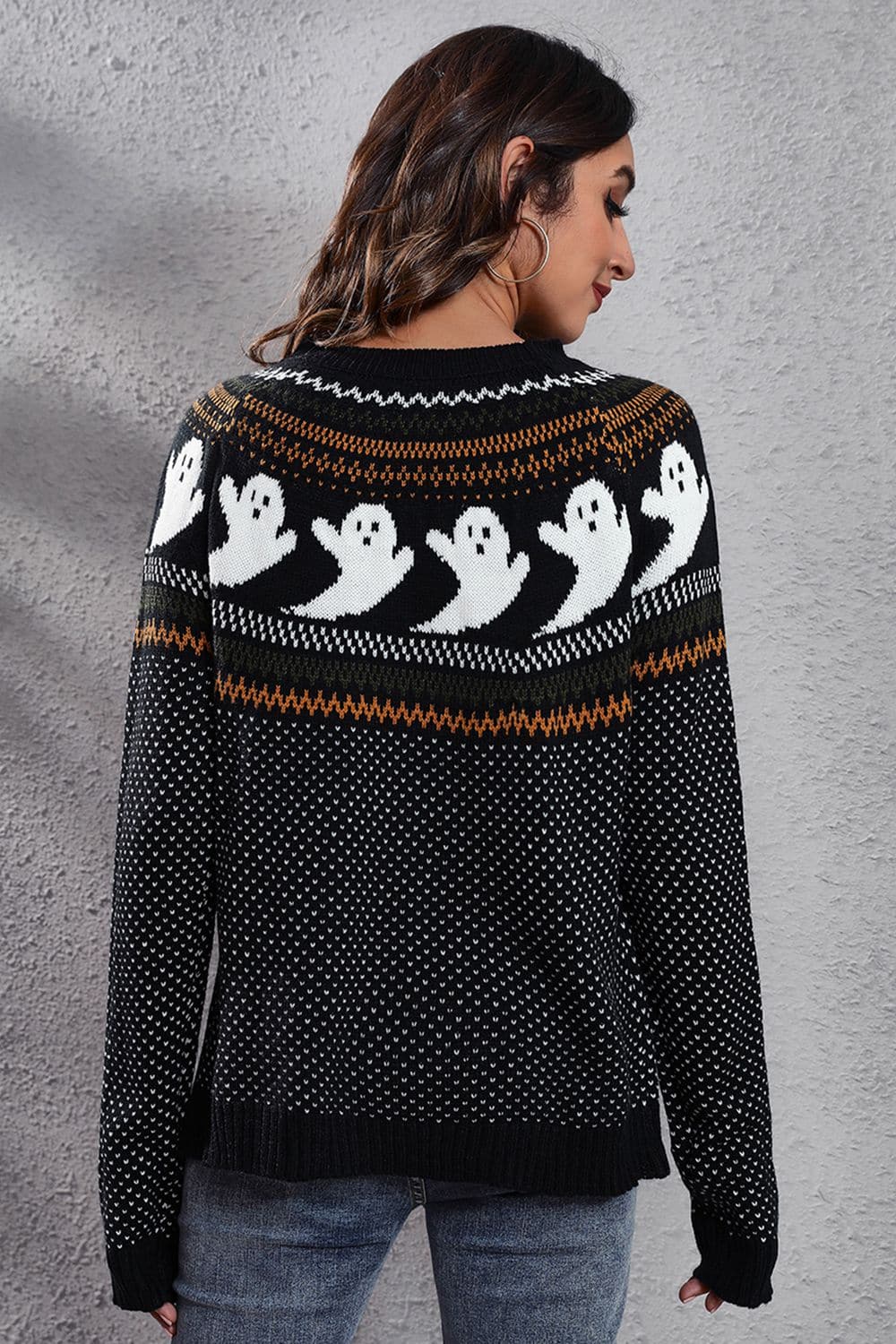 Chic ghost print sweater, long sleeve