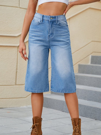 High Waist Denim Shorts with Pockets.