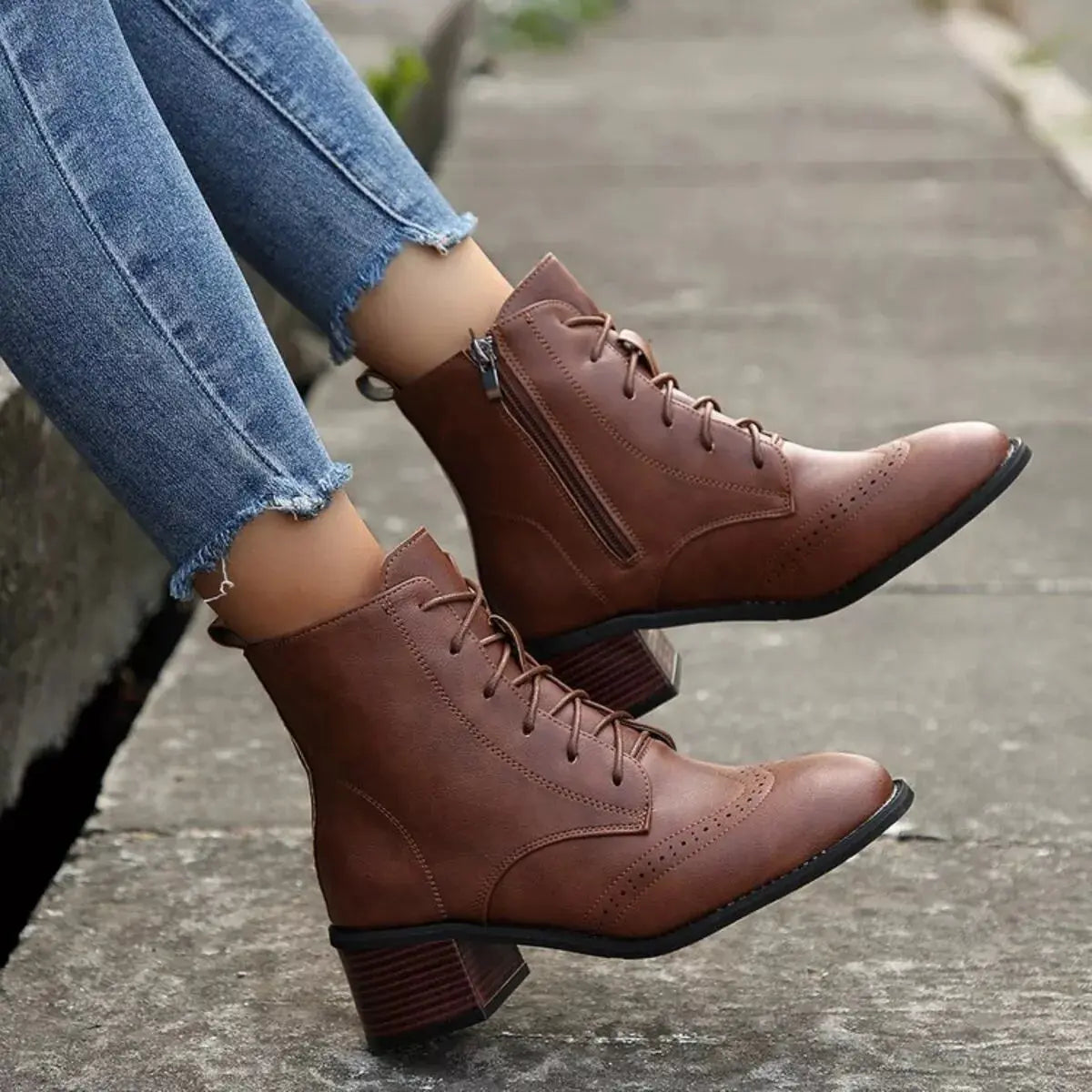 Lace-Up Ankle Boots with Zipper Simply Love