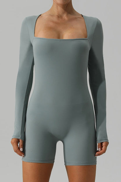 Square Neck Long Sleeve Active Romper.