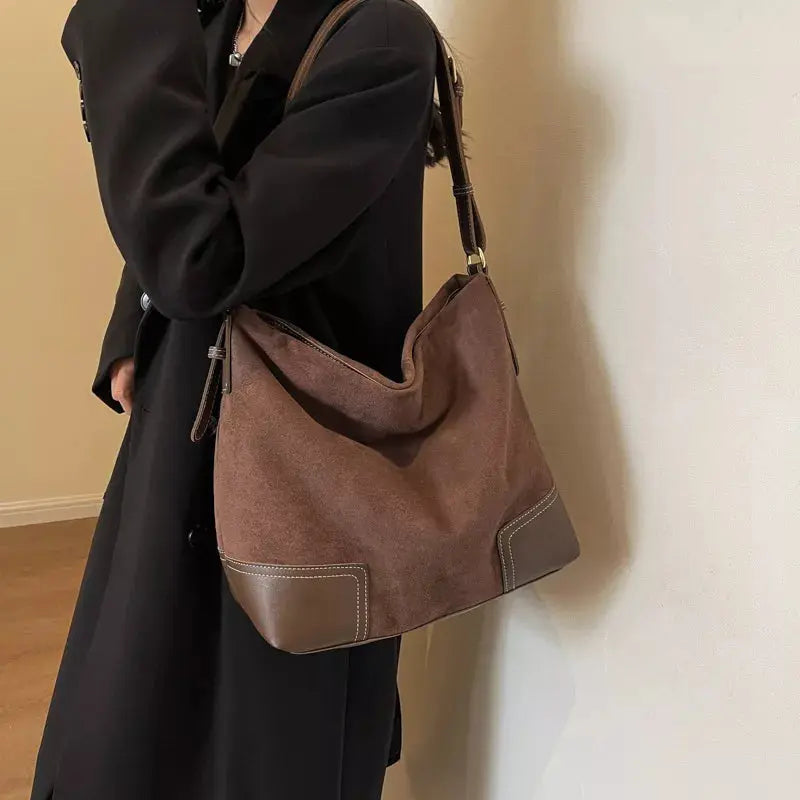 Suede Tote Bag with Leather Trim Simply Love