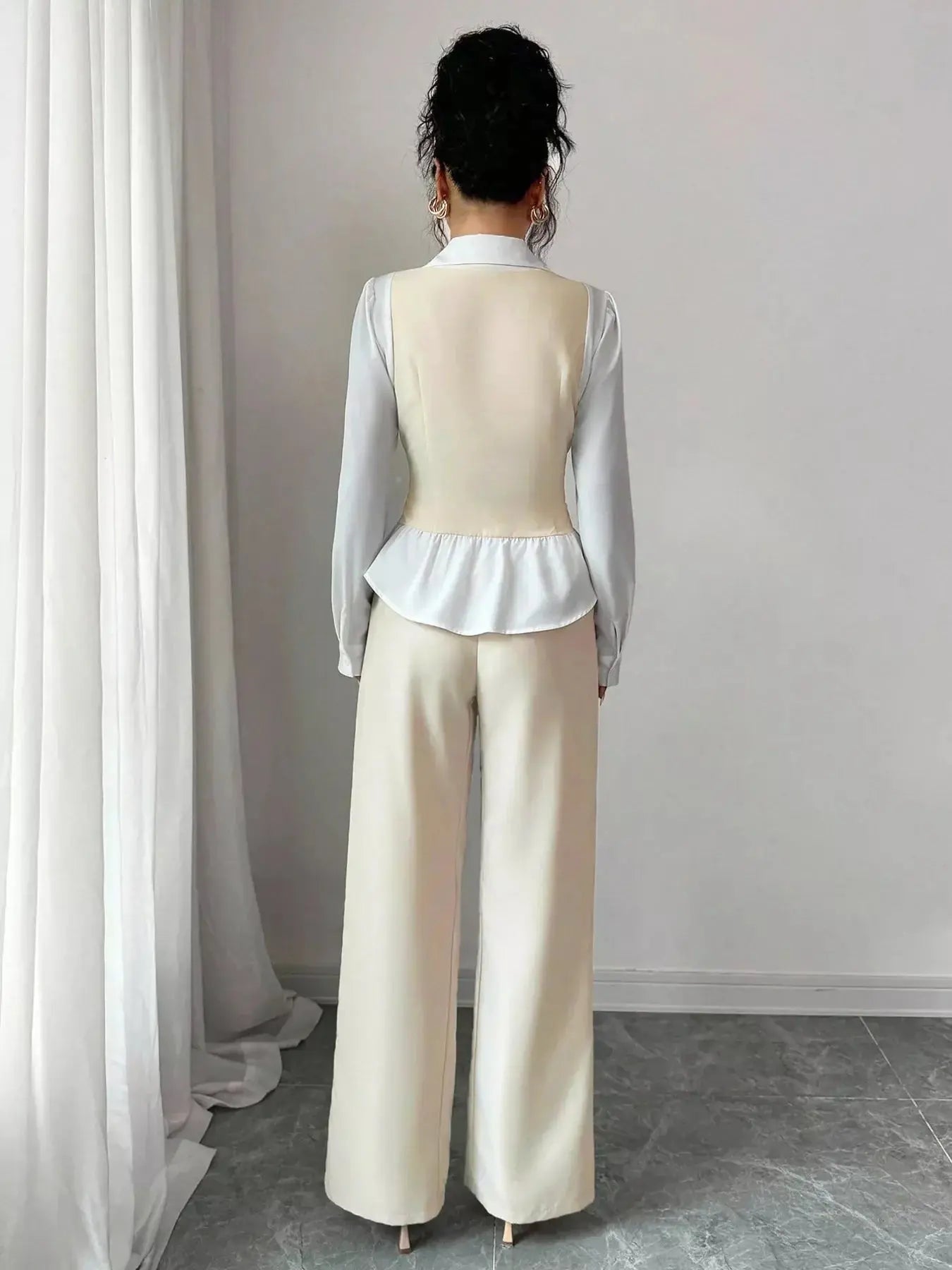 Imported Two Tone Shirt and Pants Set Two Piece Polyester Suit For Women Simply Love