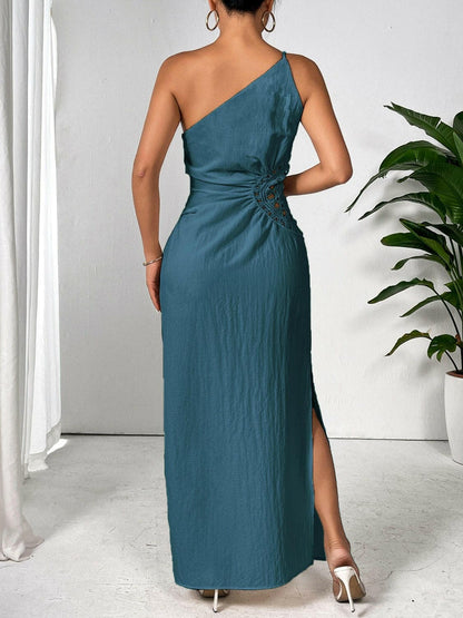 Slit One Shoulder Sleeveless Maxi Dress.