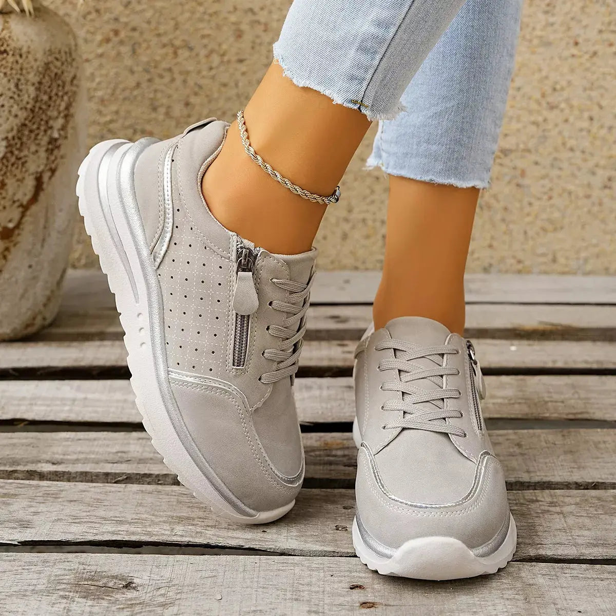 Round Toe Lace Up Sneakers Simply Love