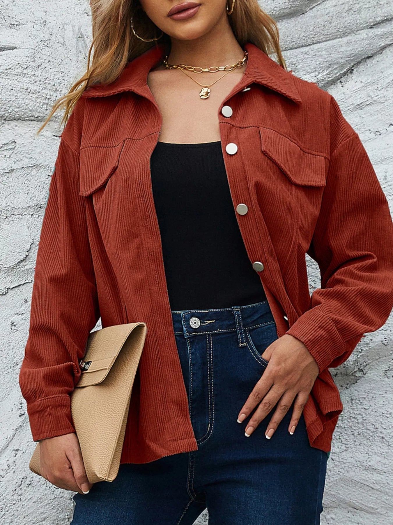 Casual Corduroy Button-Down Jacket Simply Love