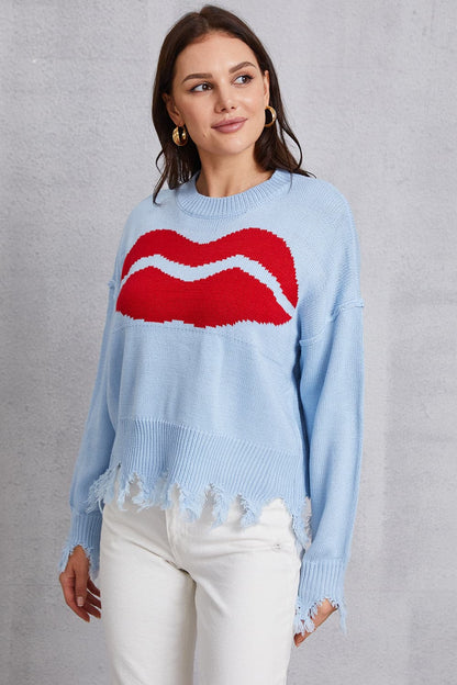 Lip Fringe Round Neck Sweater.