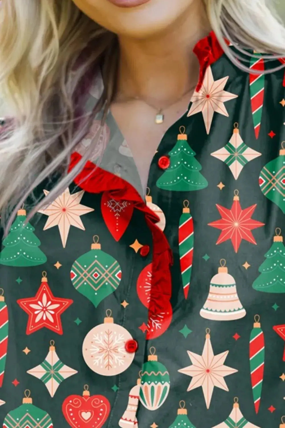 Christmas Print Button Up Shirt Simply Love