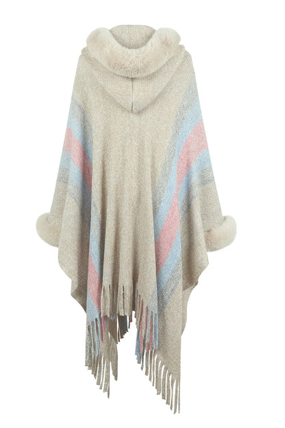 Color Block Fringe Detail Poncho.