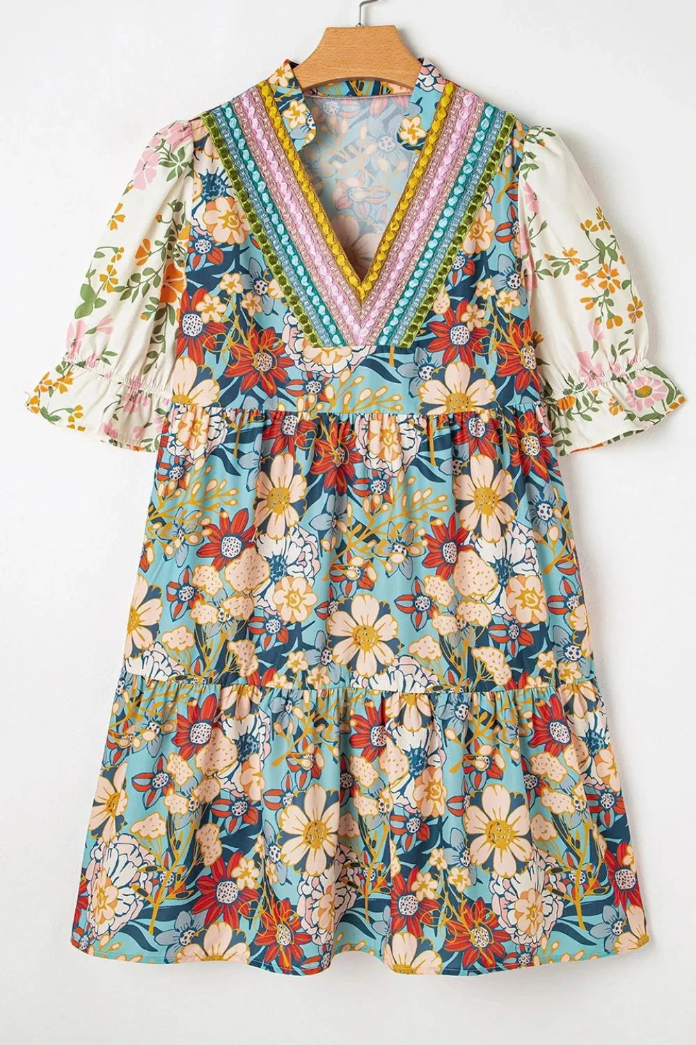 Printed Notched Flounce Sleeve Mini Dress Simply Love