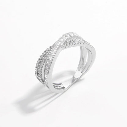 X Shape Inlaid Zircon 925 Sterling Silver Ring.