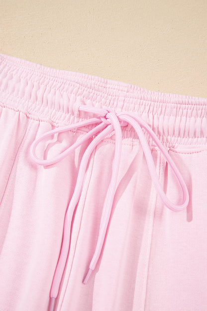 Light Pink Drawstring Waist Patchwork Solid Color Jogger Pants