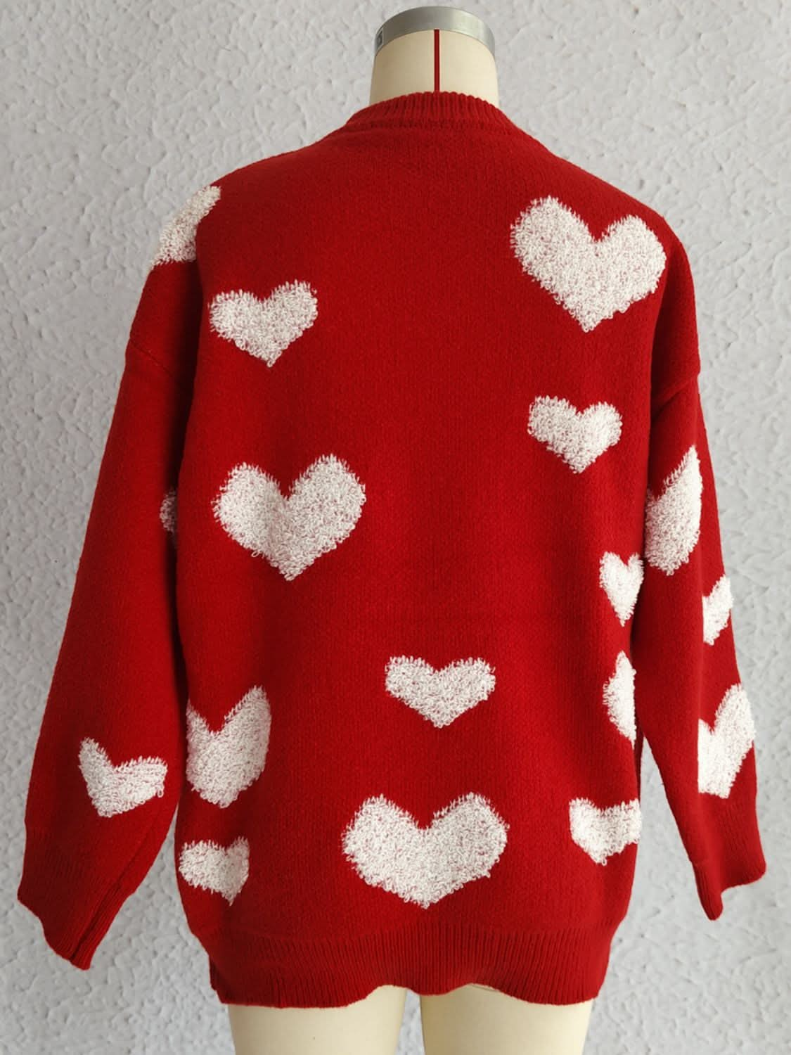 Cozy heart-shaped neckline dropped shoulder pullover