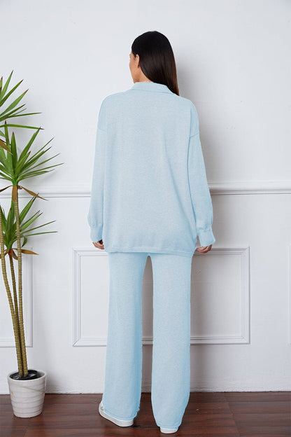 Dropped Shoulder Sweater and Long Pants Set.