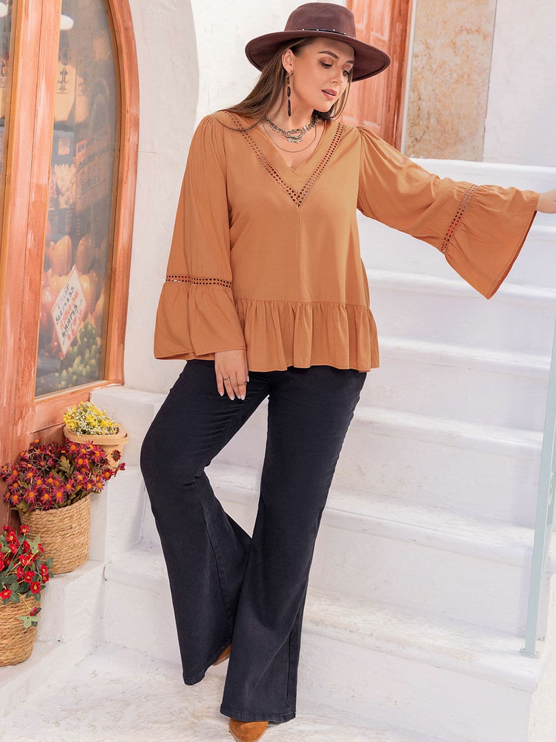 Plus Size V-Neck Peplum Blouse.