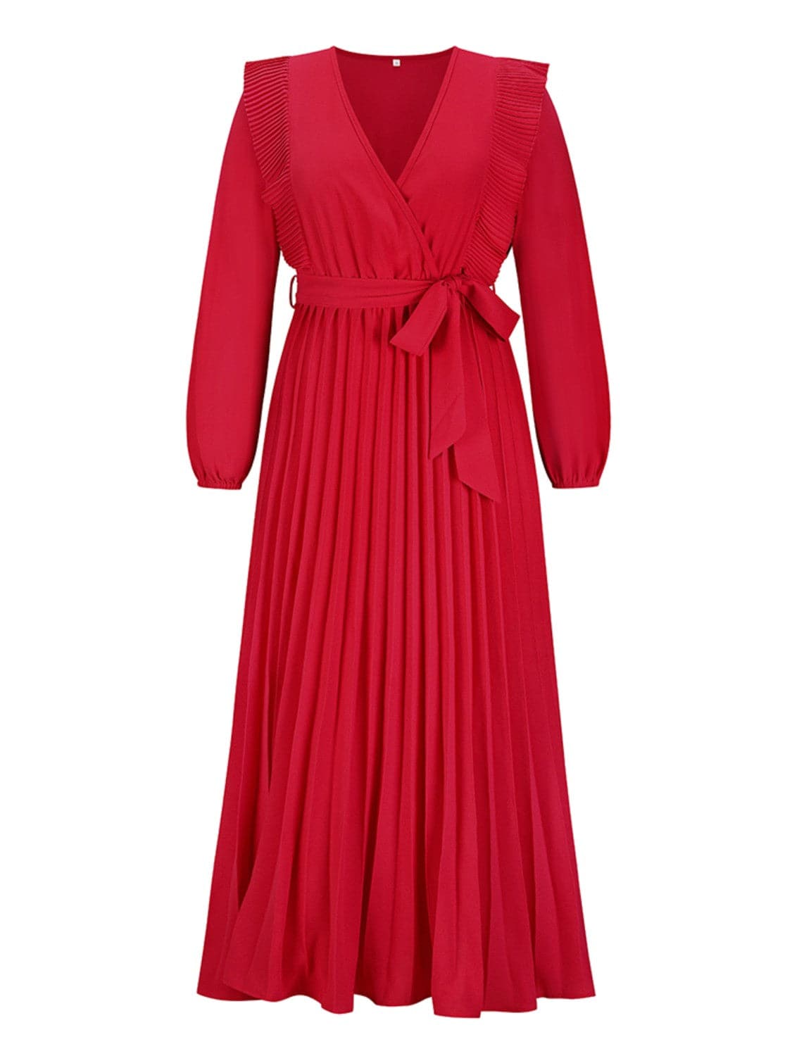 Pleated Surplice Tie Waist Maxi Dress.