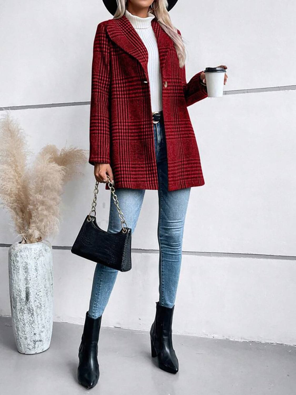 Plaid long sleeve collared jacket