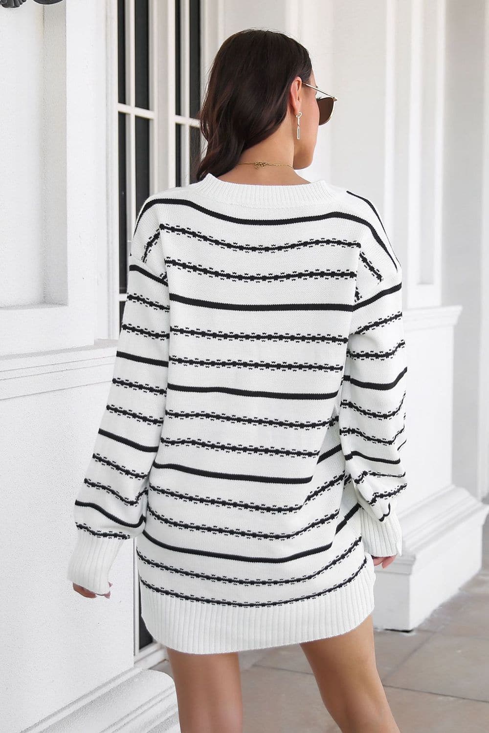 Striped V-Neck Sweater Dress.