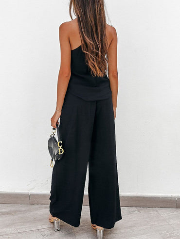 Spaghetti Strap Cami and Wide Leg Pants Set.