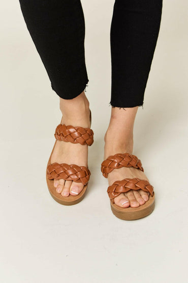 WILD DIVA Woven Dual Band Platform Sandals.