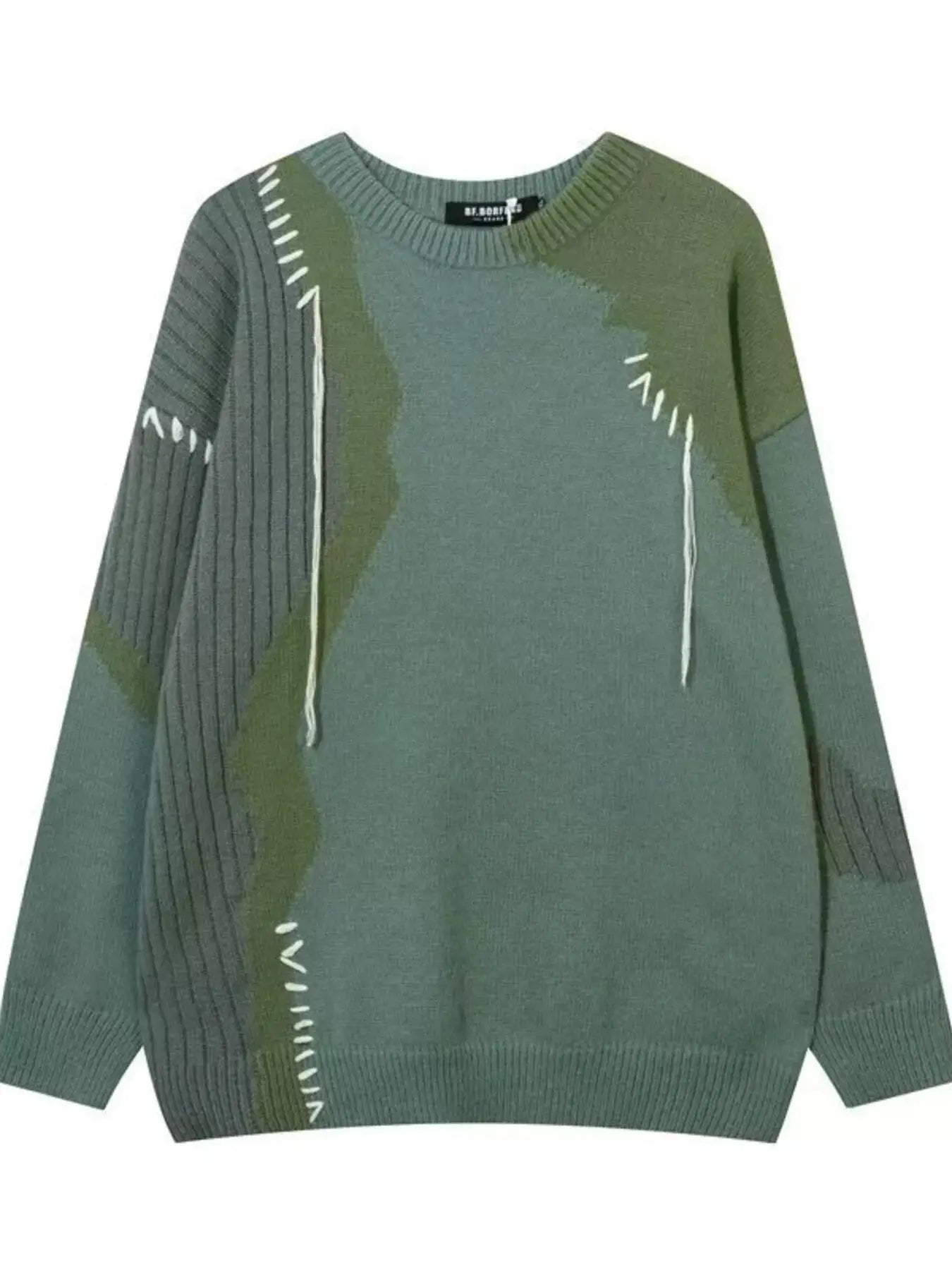 Men's Contrast Round Neck Long Sleeve Sweater Simply Love