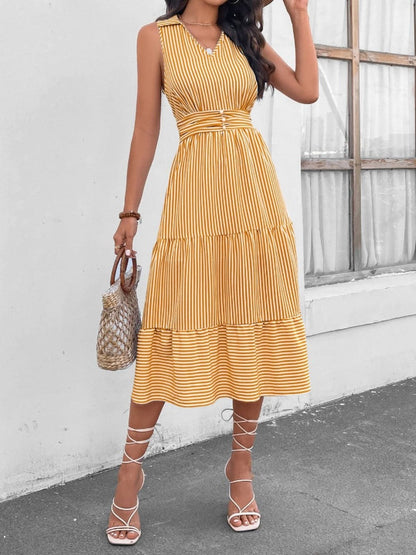 Chic striped midi dress with collar