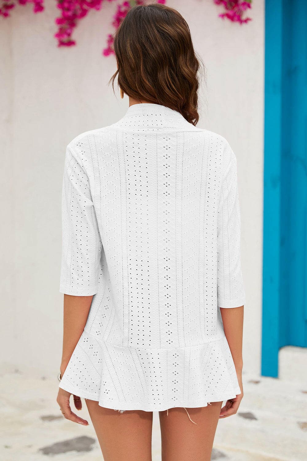 Eyelet Open Front Cardigan.