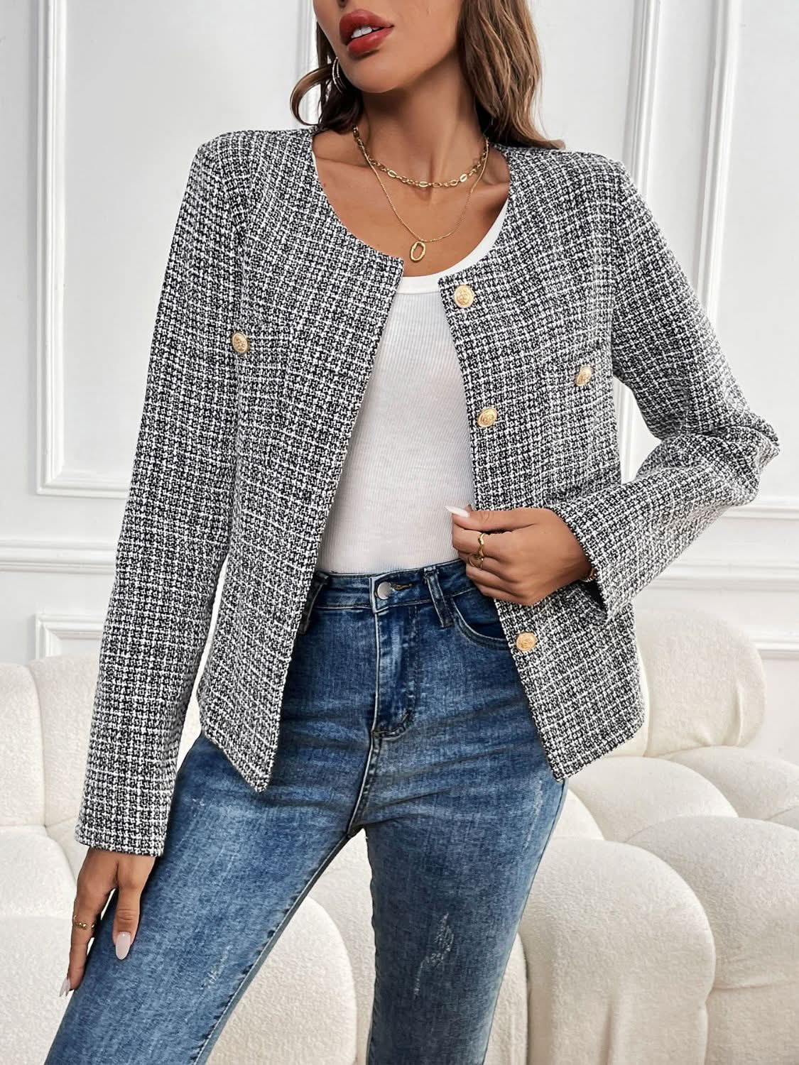 Chic Perfee plaid jacket for women