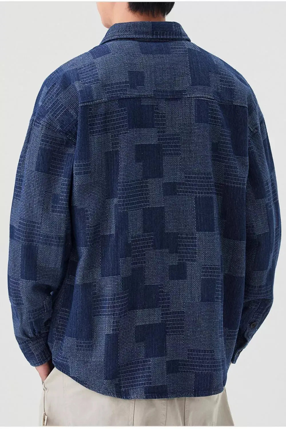 Men's Plus Size Patchwork Denim Casual Button Up Shirt Simply Love