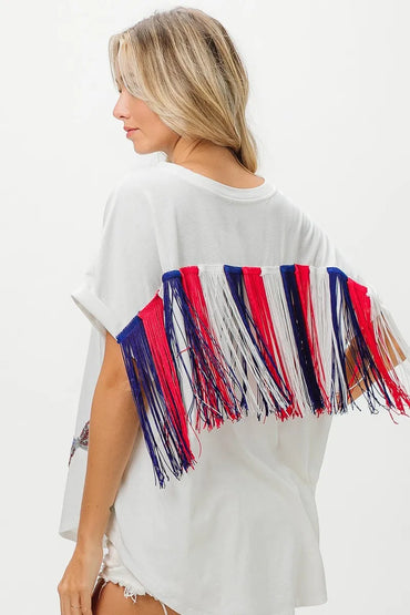 BiBi American Flag Sequin Ribbon T-Shirt - Love Salve 