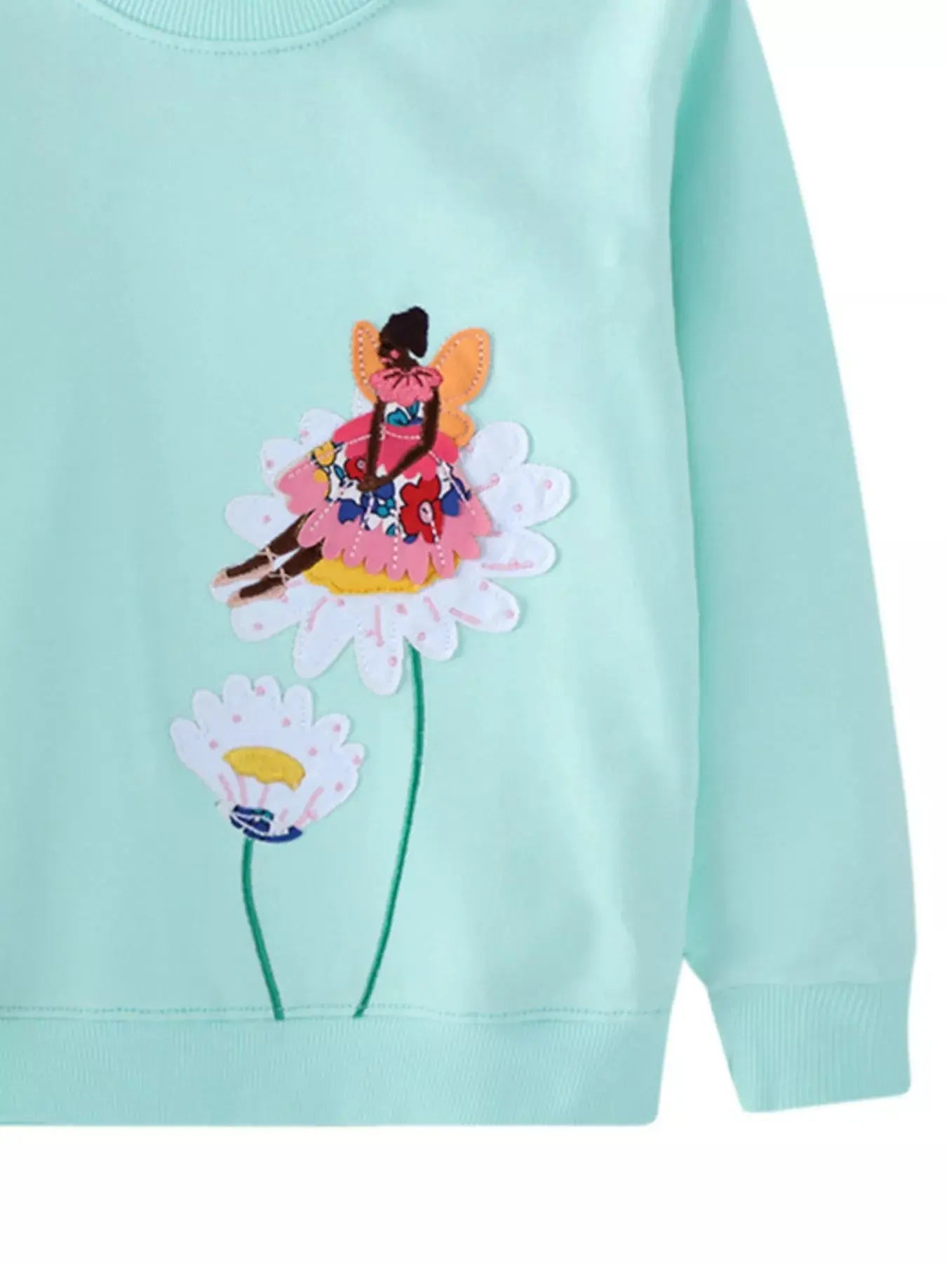 Children's Mint Green Flower Embroidered Crew Neck Sweatshirt Simply Love