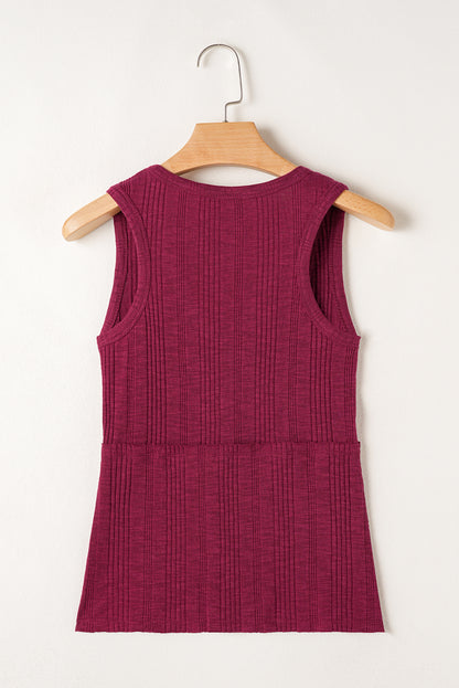Red Dahlia Ribbed Textured Exposed Stitching Knit Tank Top