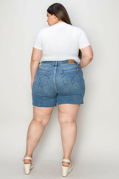 Judy Blue Full Size High Waist Slim Denim Shorts.